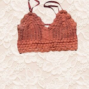 Rust Orange 70s Crochet Boho Crop Top